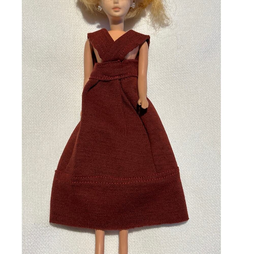 Vtg Doll Dress Burgundy Fits Tressy 12’ Fashion Doll Homemade Doll not included